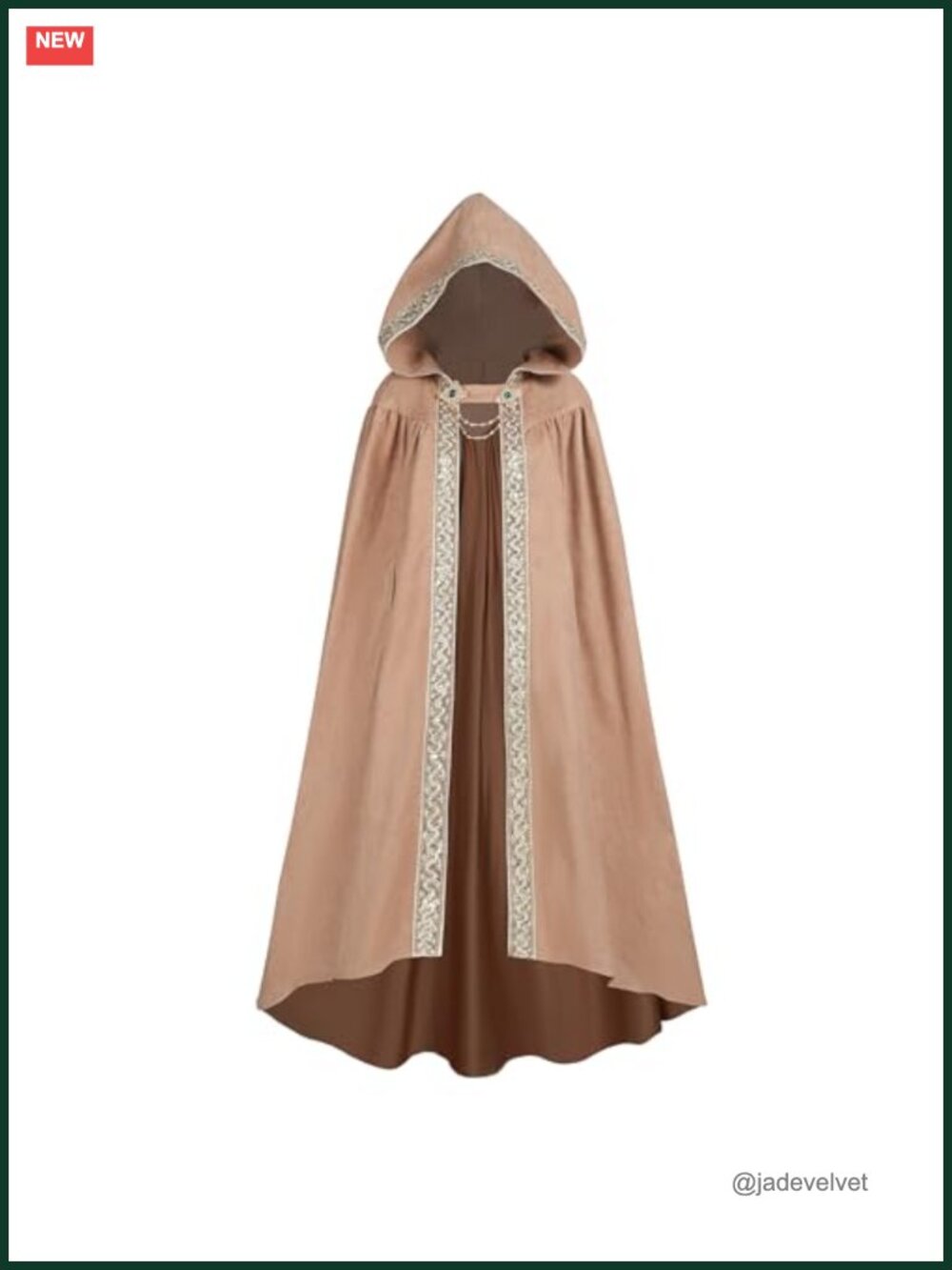 Hooded Renaissance Cloak Suede Medieval Cape with Brooch